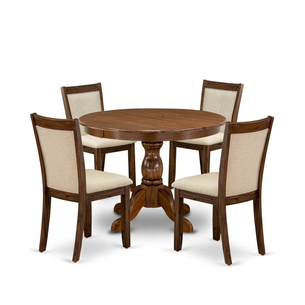 Dining Set with Pedestal Table and Parsons Chairs HBMZ5-HA0-CA – 5 Piece, 42 Inch in Timeless Walnut Finish