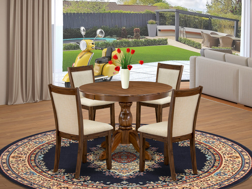 Dining Set with Pedestal Table and Parsons Chairs HBMZ5-HA0-CA – 5 Piece, 42 Inch in Timeless Walnut Finish
