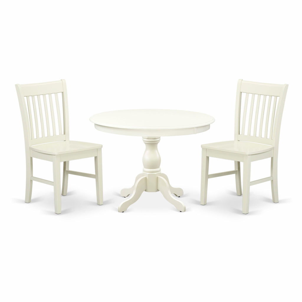 HBNF3-4GY-M 3-Piece Set Round Pedestal Table & 2 Dining Chairs for Cozy Dining, 42x42 Linen Hue