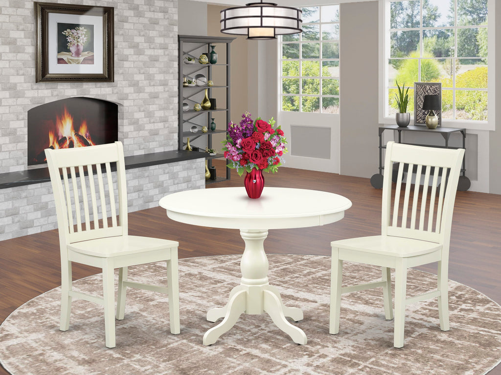 HBNF3-4GY-M 3-Piece Set Round Pedestal Table & 2 Dining Chairs for Cozy Dining, 42x42 Linen Hue