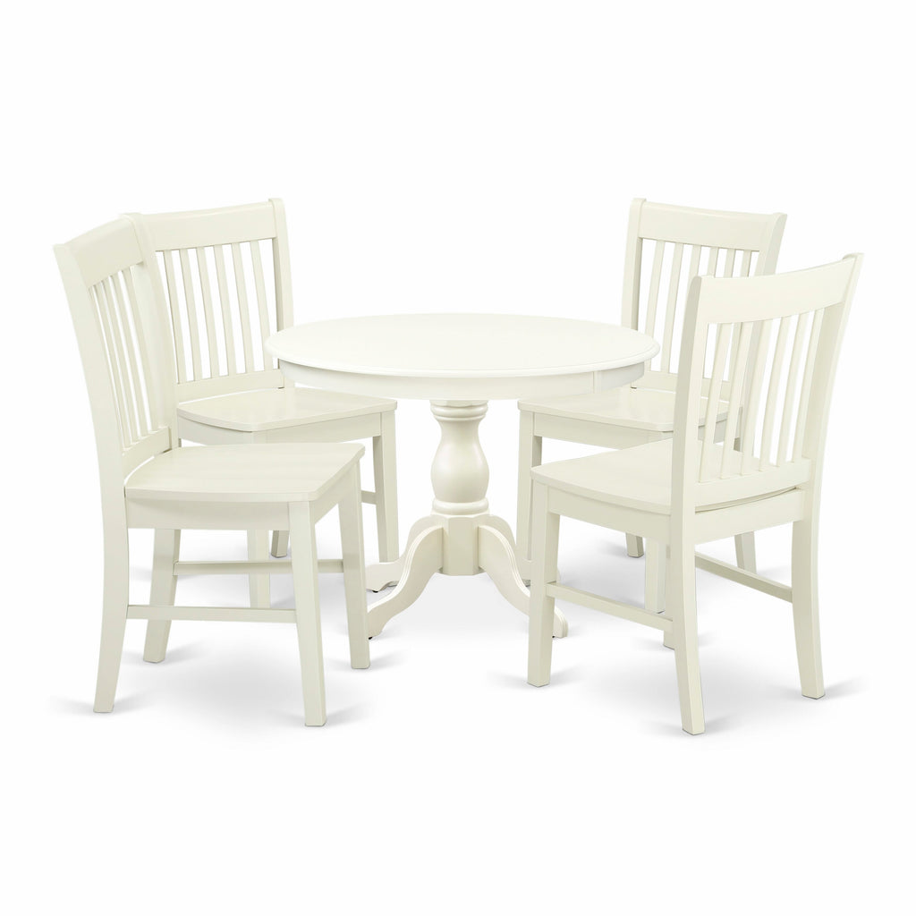 Enhance Your Dining with HBNF5-6CK-L Stylish Round Table Set with 4 Elegant Chairs, Linen White Finish