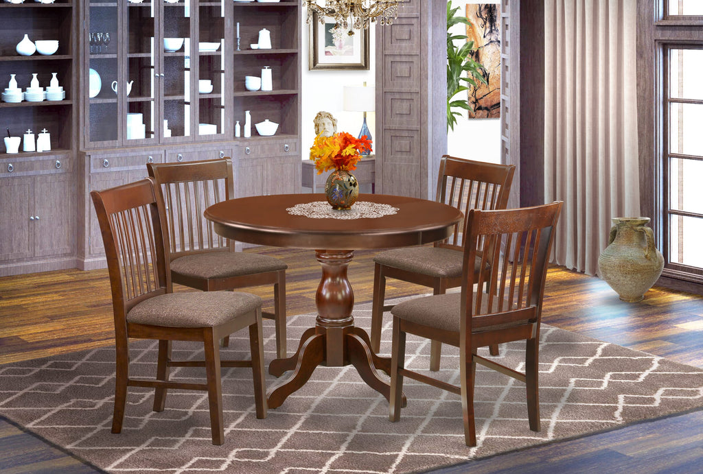 HBNF5-WFR-W Elegant 5-Piece Dining Set with Round Table and Linen Chairs, 42x42