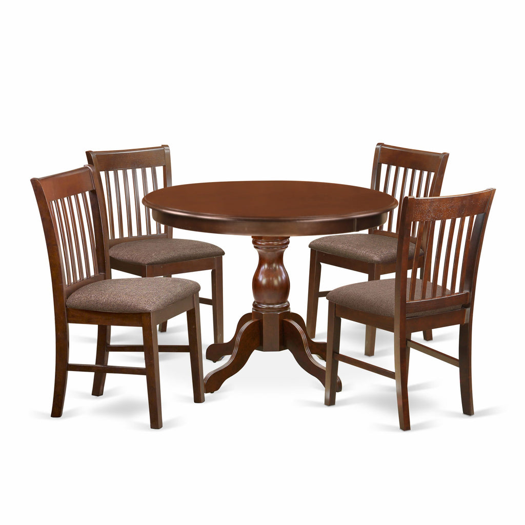 HBNF5-WFR-W Elegant 5-Piece Dining Set with Round Table and Linen Chairs, 42x42