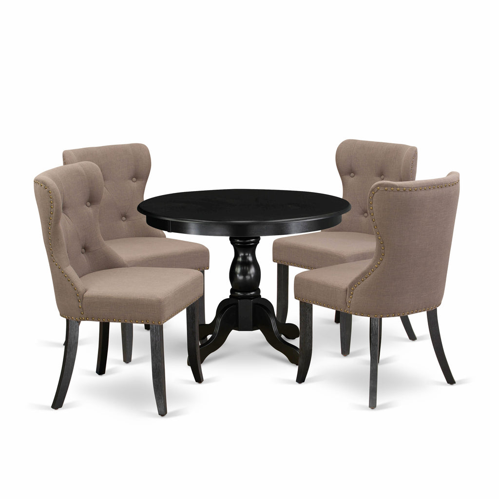 HBSI5-3HI-12 Five-Piece Set with Round Dining Table, Pedestal & Coffee Upholstered Seats