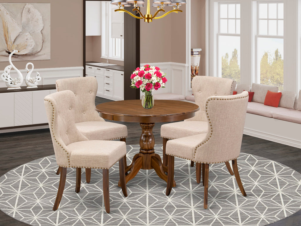 HBSI5-BUQ-W1 5-Piece Bistro Set with Parson Chairs & Round Walnut Table, Ideal for Dining Rooms