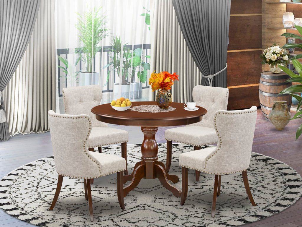 HBSI5-VLN-WE 5-Piece Dining Set with Round Pedestal Table & 4 Doeskin Fabric Chairs, 42-Inch