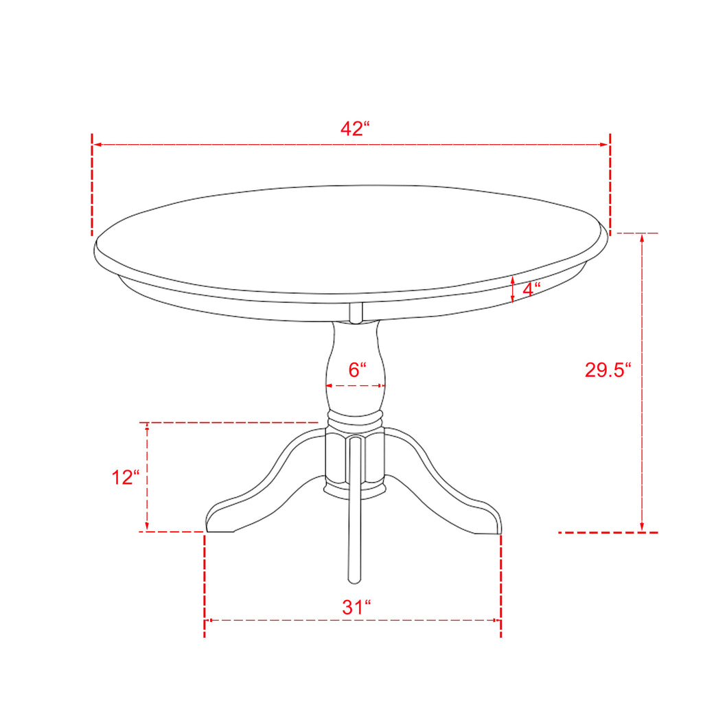 HBMZ3-W6X-T8 3 Piece Round Dining Set with Pedestal Table & 2 Upholstered Shitake Linen Chairs, 42 Wirebrushed Black