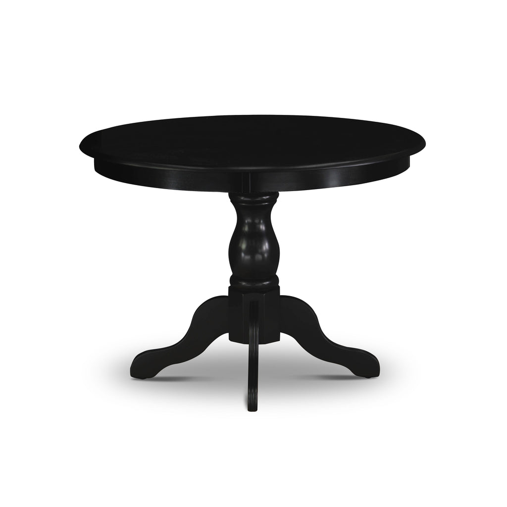 Sku3TN Modern Dining Set Round Pedestal Table & 4 Chairs in Black Linen, 42 Diameter
