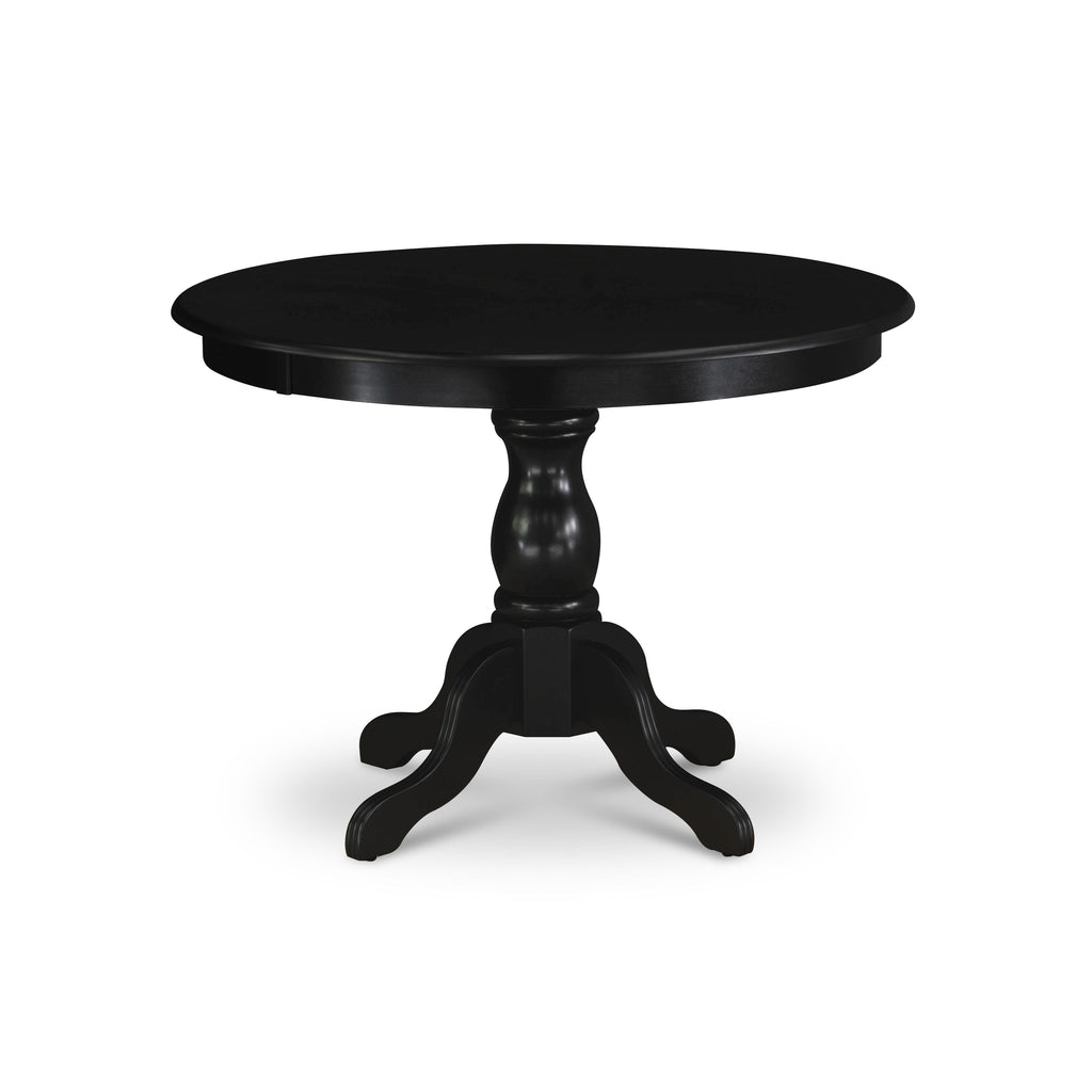 Sku3TN Modern Dining Set Round Pedestal Table & 4 Chairs in Black Linen, 42 Diameter