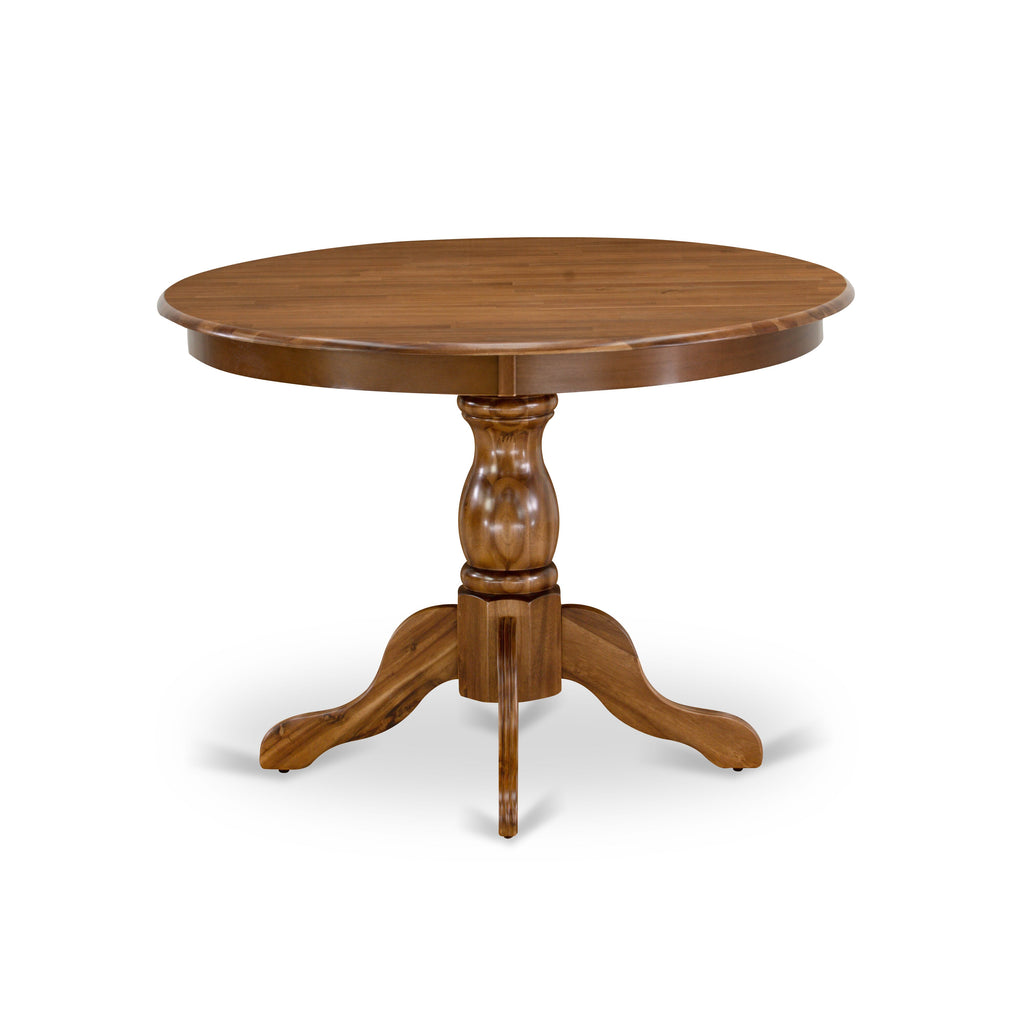 HBMZ5-5DX-E1 5 Piece Round Dining Set with Pedestal Table and Linen Fabric Chairs in Antique Walnut