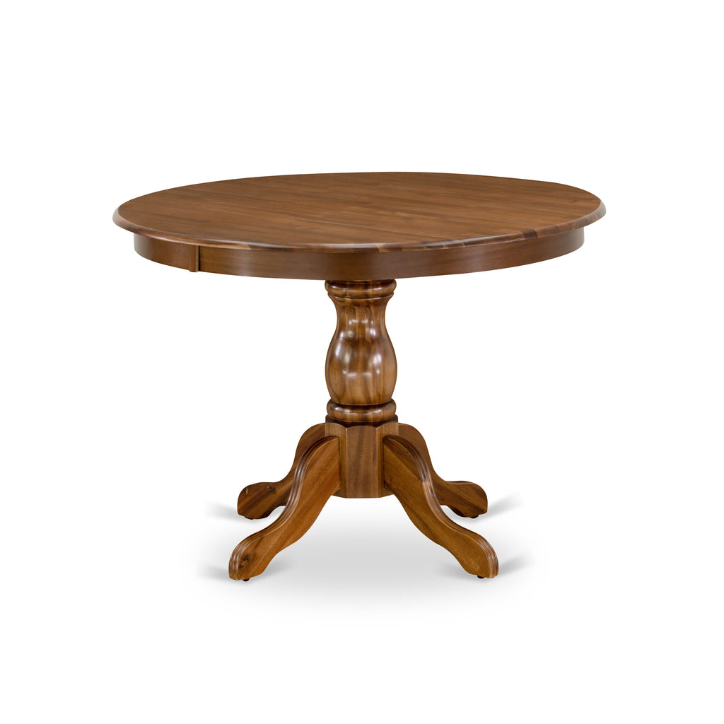 HBLA3-FPB-VK 3 Piece Dining Suite with Pedestal Table and Upholstered Chairs in Grey Linen, 42 Walnut Top