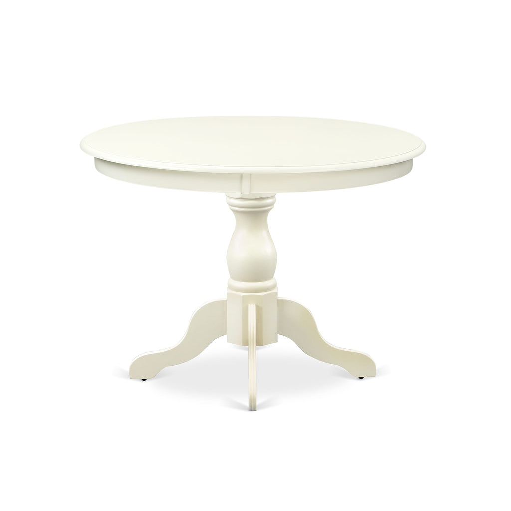 5-Piece Dining Ensemble HBAB5-52O-4K Featuring a Round Pedestal Table and Linen Upholstered Chairs Set, 42 in Opal White