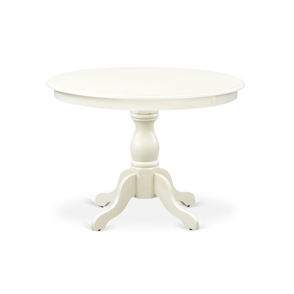 5-Piece Dining Ensemble HBAB5-52O-4K Featuring a Round Pedestal Table and Linen Upholstered Chairs Set, 42 in Opal White