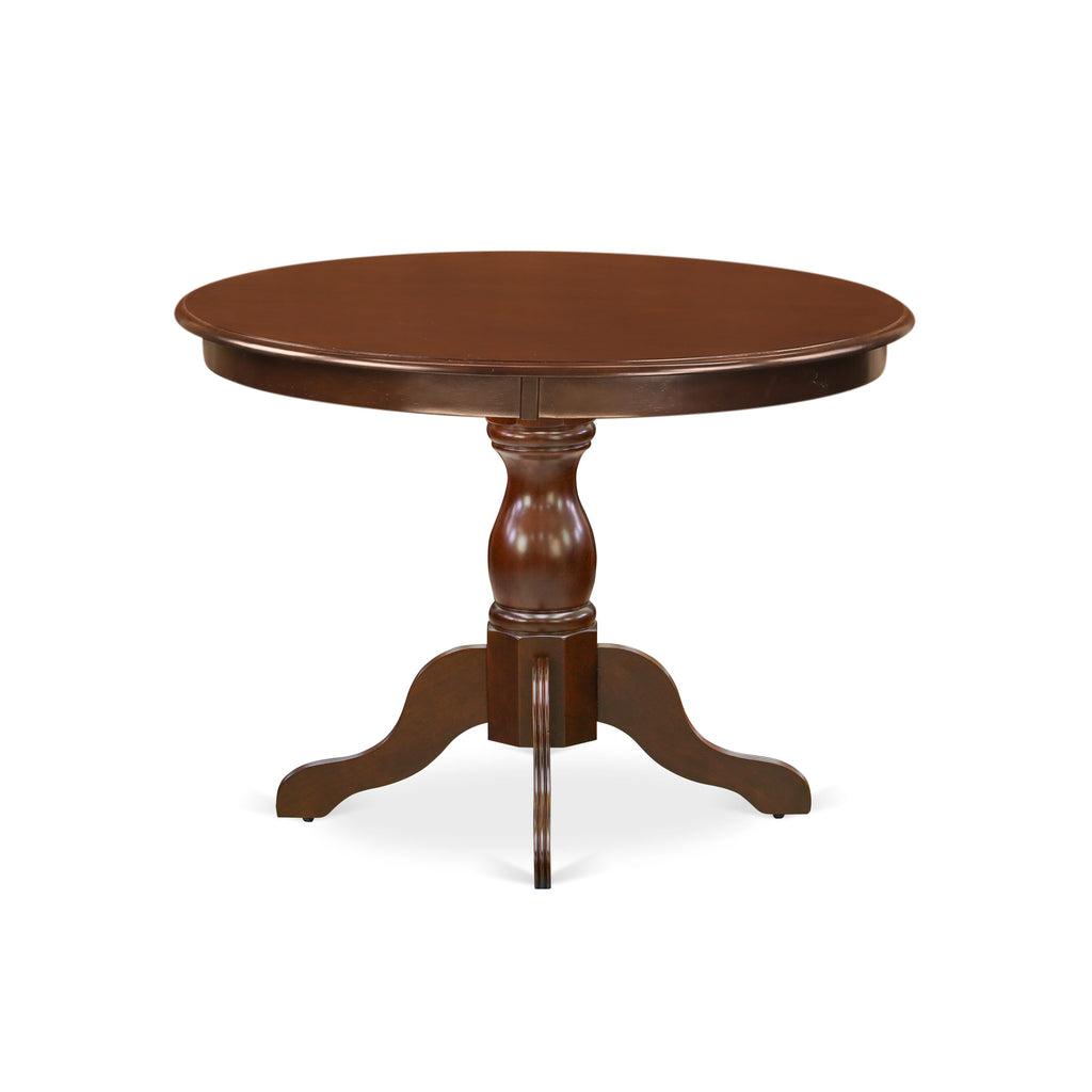 HBAB5-YX7-DH Stylish Mahogany 5-Piece Round Dining Set with Pedestal Table & Captivating Red Faux Leather Chairs