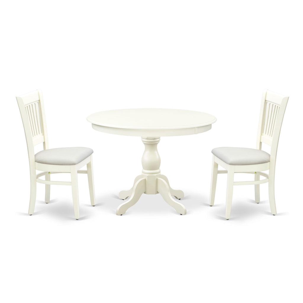 HBVA3-M10-O 3-Piece Dining Ensemble Pedestal Table & Upholstered Chairs, 42x42 in, Linen White