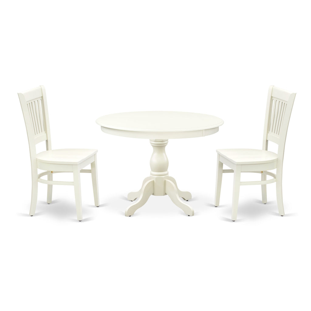 HBVA3-CO0-1 42 Round Dining Table Set with Pedestal and Two Wood Seat Chairs in Light Finish