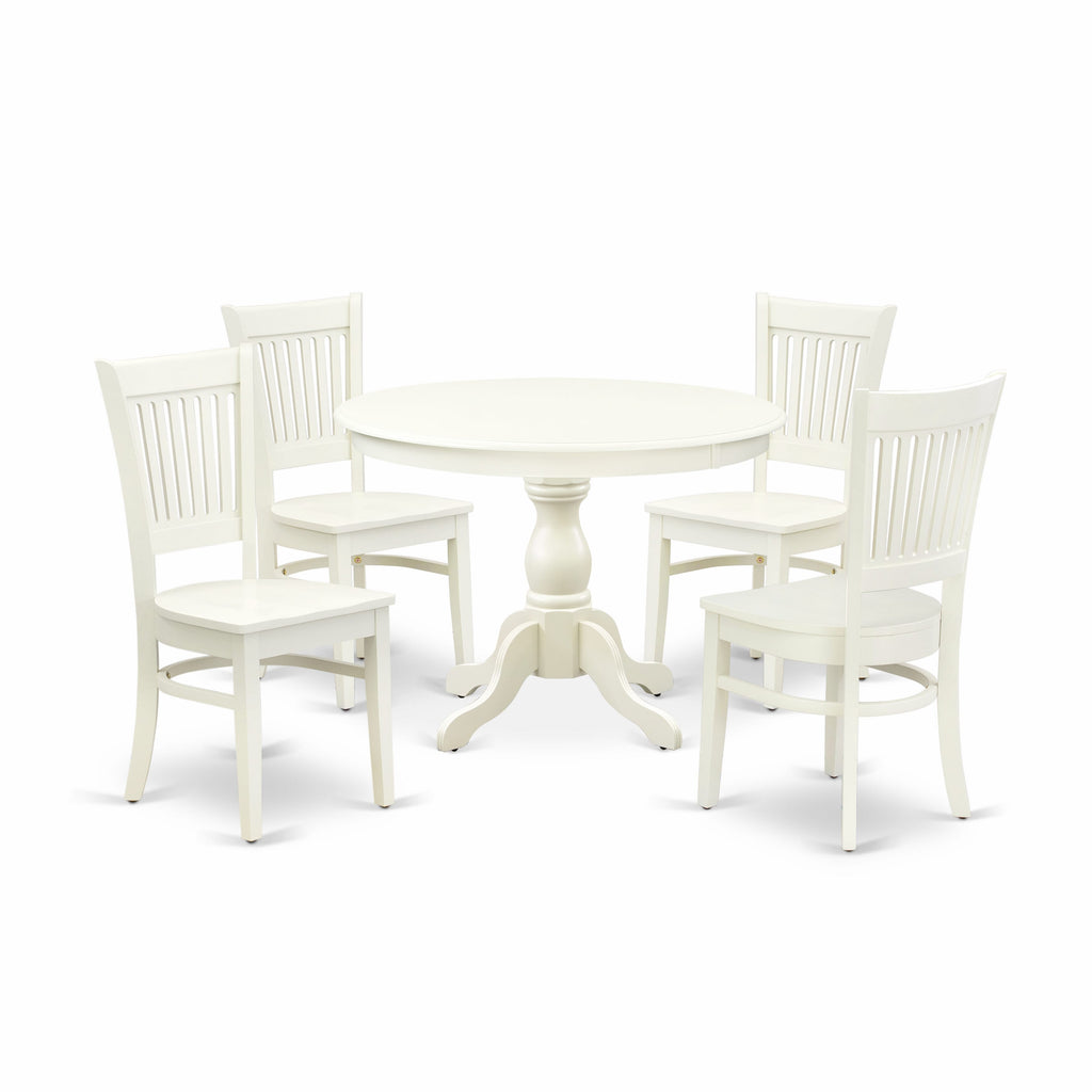 HBVA5-JCO-S 5-Piece Dining Ensemble Round Table with Pedestal and 4 Chairs, 42x42, Classic White Finish