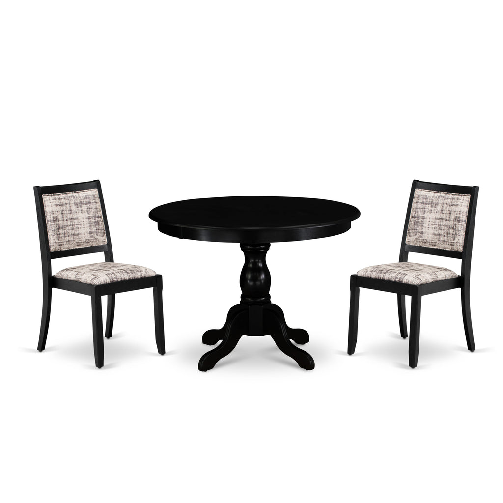 HBX23-8G6-OZ 3-Piece Dining Ensemble Round Black Tabletop & Stackable Chairs in Faux Leather Black