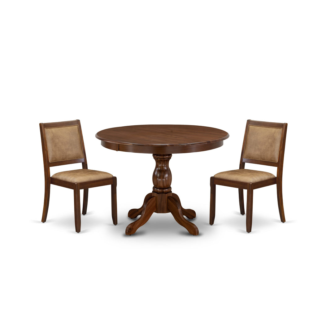 HBX23-0S6-N9 Chic Round Table Set with Stackable Faux Leather Dining Chairs in Walnut