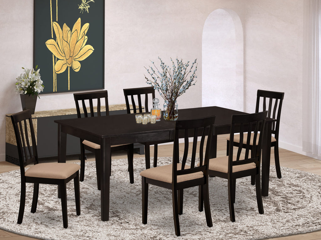 HEAN7-A45-M Elegant 7-Piece Dining Set with Rectangular Table & Upholstered Chairs in a Rich Finish