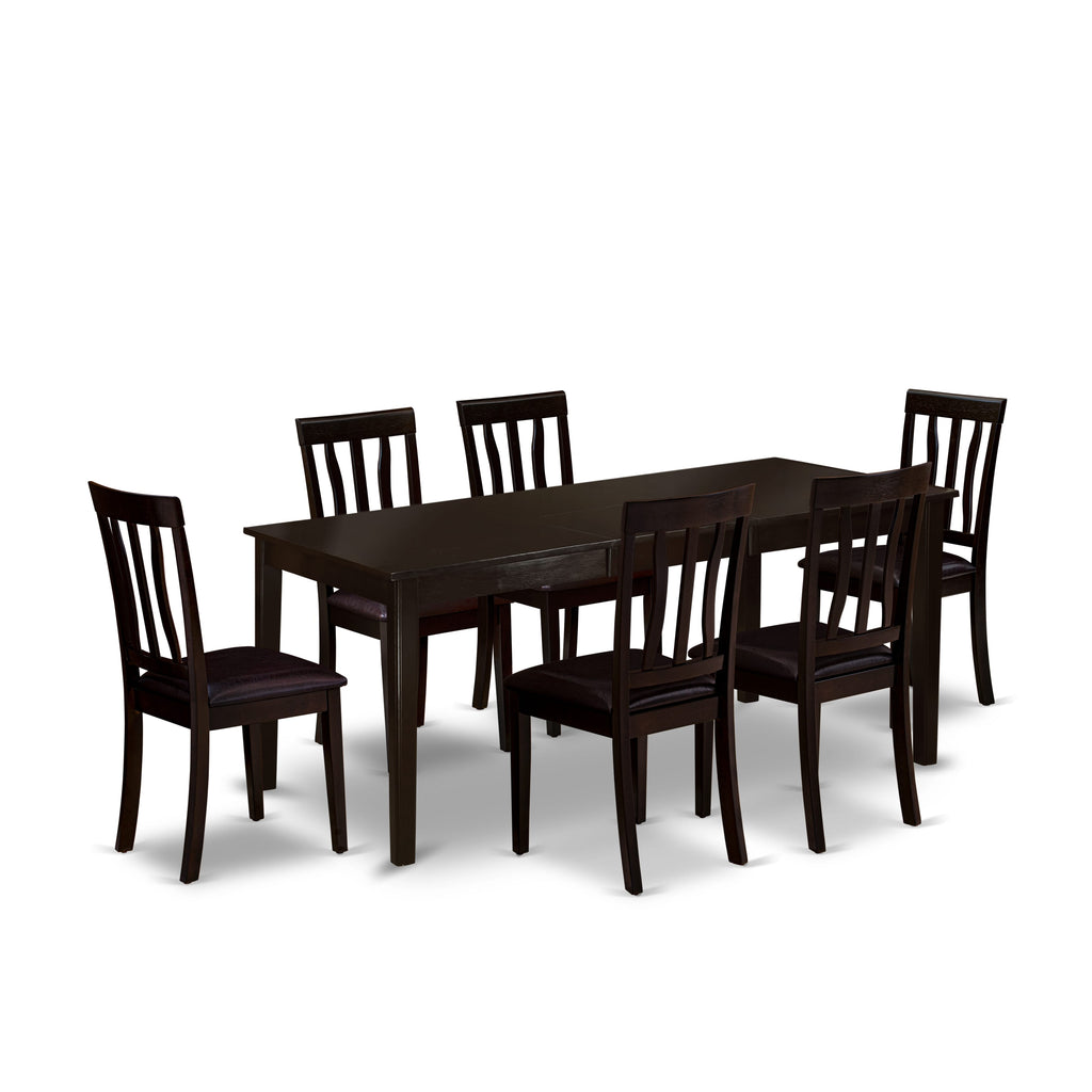 HEAN7-6O2-4E Deluxe 7-Piece Dining Set with Pedestal Table & Leather Chairs, 42x72 Cappuccino