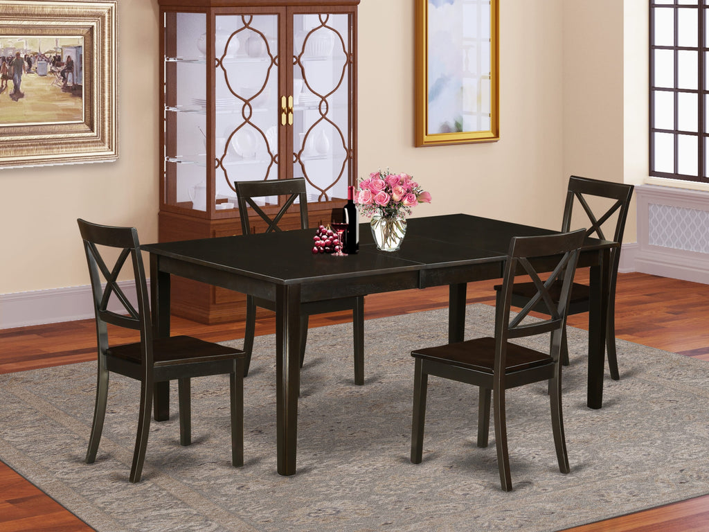 HEBO5-J5D-L 5-Piece Dining Ensemble Set for Five - Oval Table with Base & Quartet of Chairs, Warm Brown