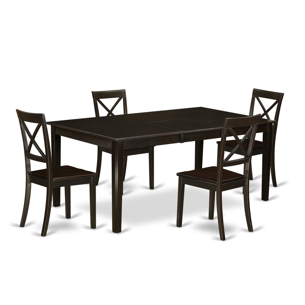 HEBO5-J5D-L 5-Piece Dining Ensemble Set for Five - Oval Table with Base & Quartet of Chairs, Warm Brown