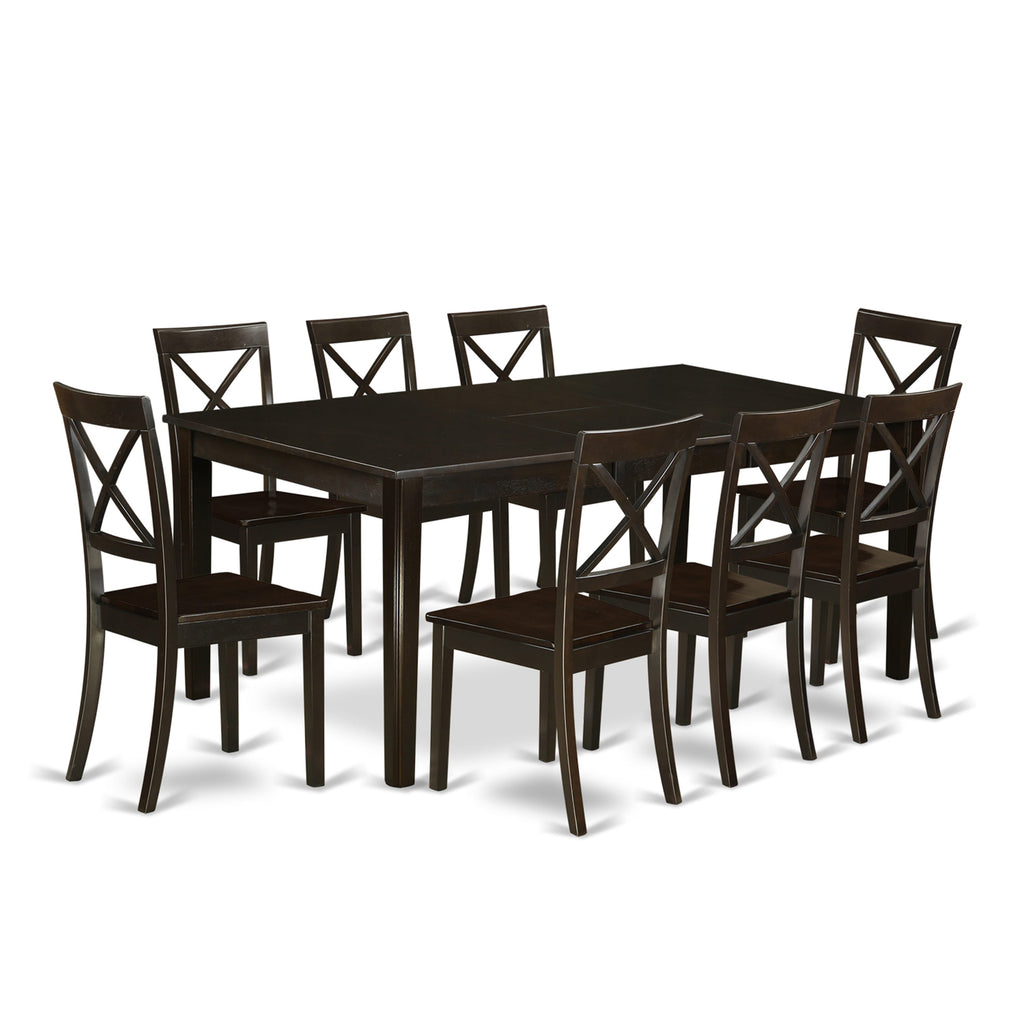 HEBO9-I4R-8 9-Piece Dining Room Ensemble with Pedestal & 8 Chairs in Rich Cappuccino Shade, 42x72