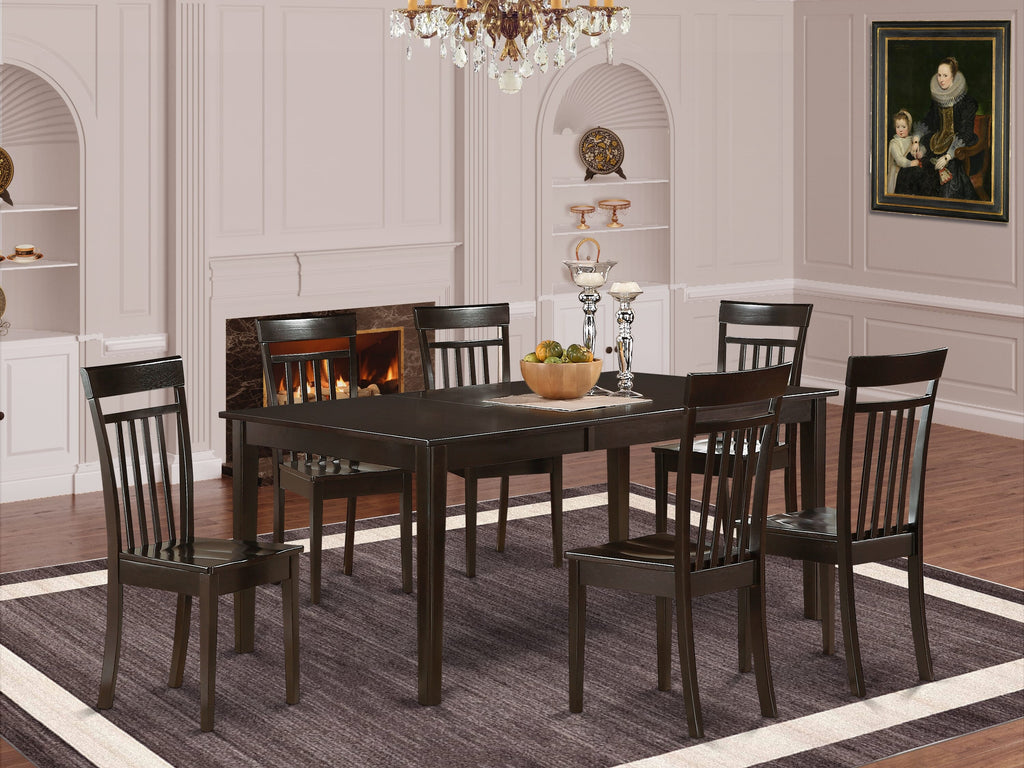 HECA7-9IH-1 7-Piece Dining Set with Rectangular Table and 6 Chairs, Cappuccino Finish, Size 42x72 In.