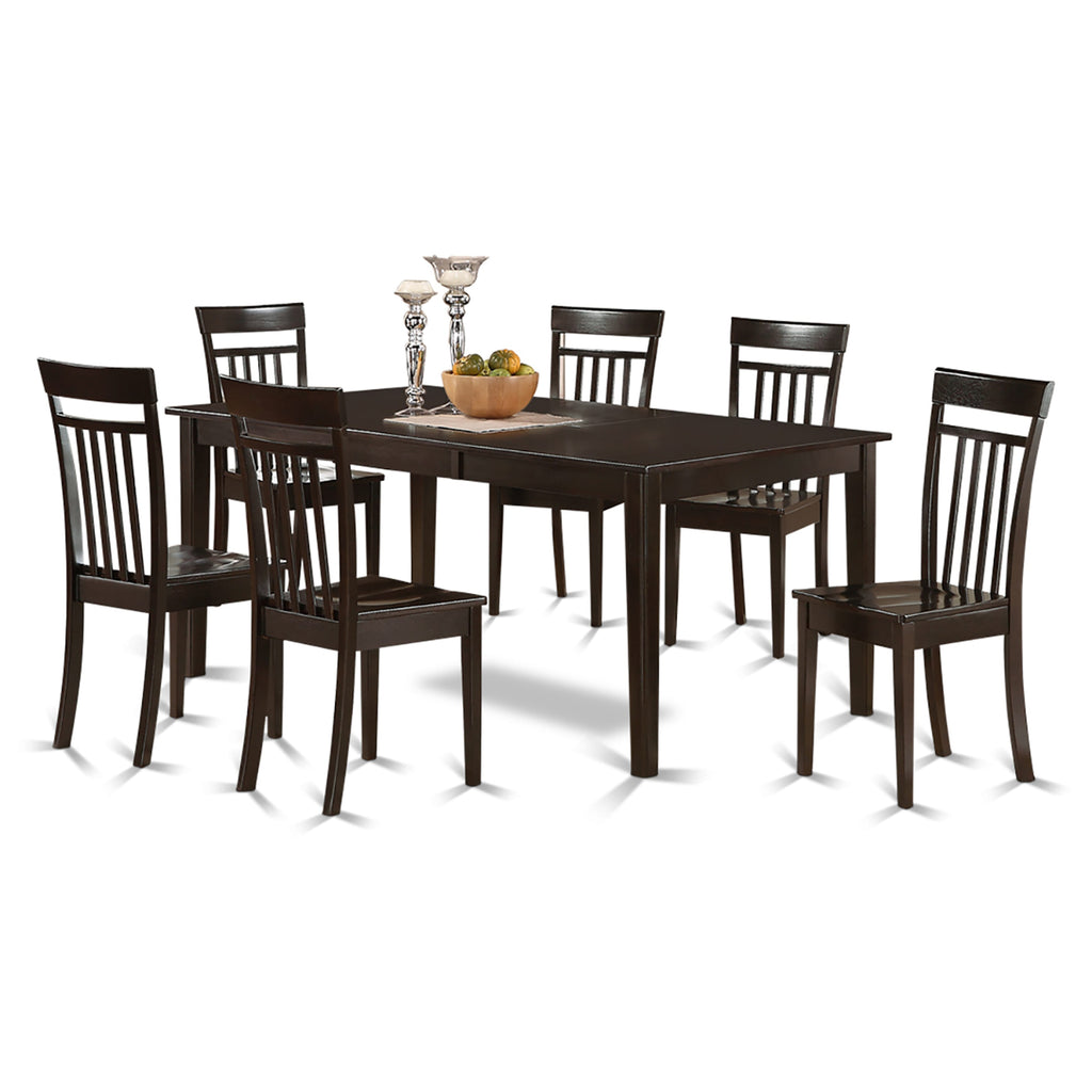 HECA7-9IH-1 7-Piece Dining Set with Rectangular Table and 6 Chairs, Cappuccino Finish, Size 42x72 In.