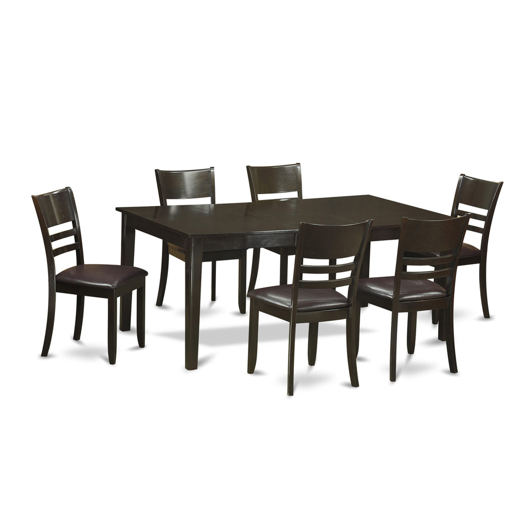 HELY7-C6K-6V 7-Piece Rectangle Table Set with Pedestal and 6 Faux Leather Chairs, 42x72 Inch, Cappuccino
