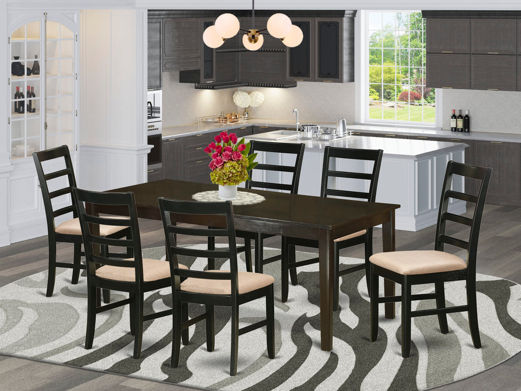 HEPF7-7MT-Z Elegant 7-Piece Dining Ensemble with Rectangular Table and Pedestal, 6 Linen Chairs, 42x72