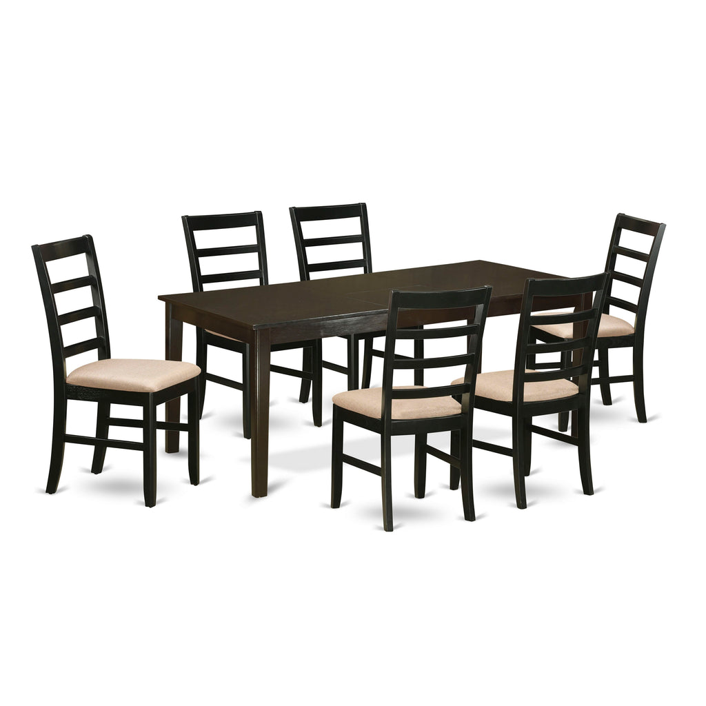 HEPF7-7MT-Z Elegant 7-Piece Dining Ensemble with Rectangular Table and Pedestal, 6 Linen Chairs, 42x72