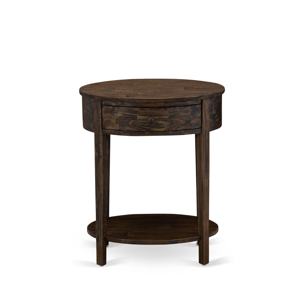 HI-07-HS Compact End Table with Wood Drawer, Sturdy Jacobean Accent in Distressed Finish