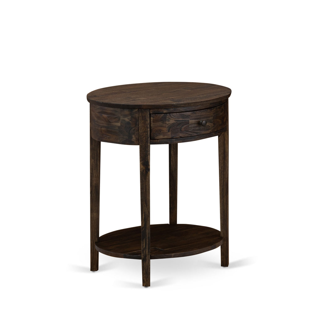 HI-07-HS Compact End Table with Wood Drawer, Sturdy Jacobean Accent in Distressed Finish