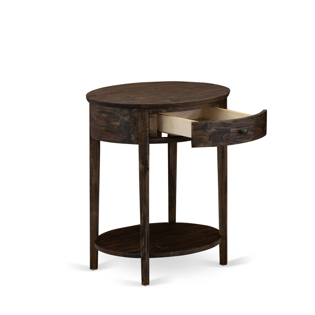 HI-07-HS Compact End Table with Wood Drawer, Sturdy Jacobean Accent in Distressed Finish