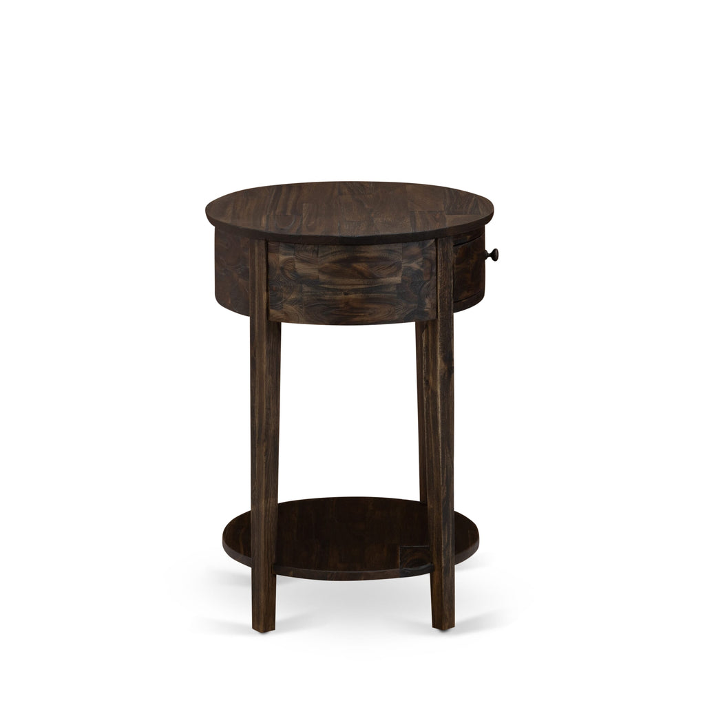 HI-07-HS Compact End Table with Wood Drawer, Sturdy Jacobean Accent in Distressed Finish