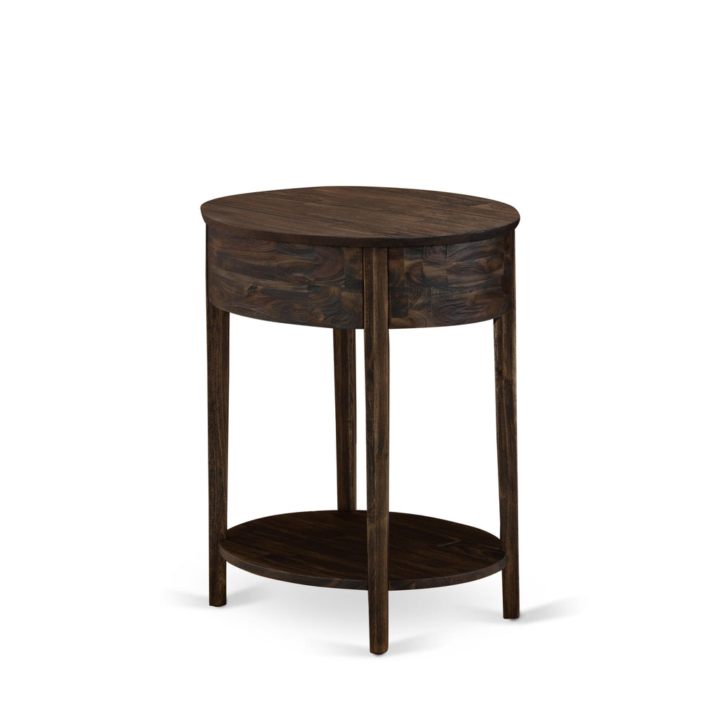 HI-07-HS Compact End Table with Wood Drawer, Sturdy Jacobean Accent in Distressed Finish