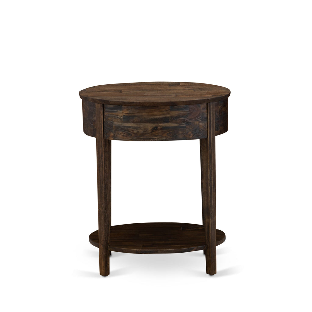 GB28F-2WXU9 Two-Piece Faux Leather Granbury Bedroom Package Button Tufted Double Bed & Rustic Jacobean Accent Table with Rich Brown Details & Black Supports
