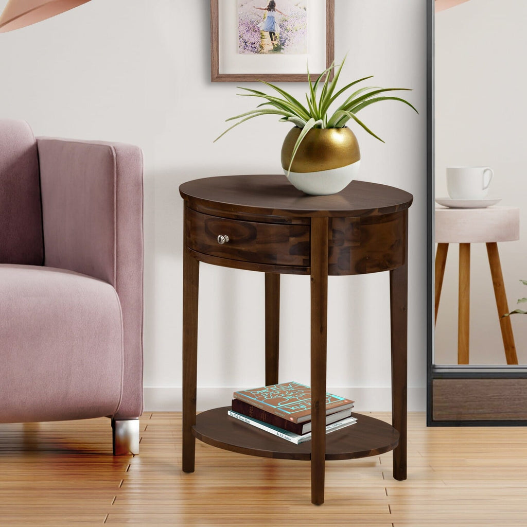 HI-08-33 Elegant Wooden Nightstand Featuring Drawer and Sturdy Build in Antique Walnut
