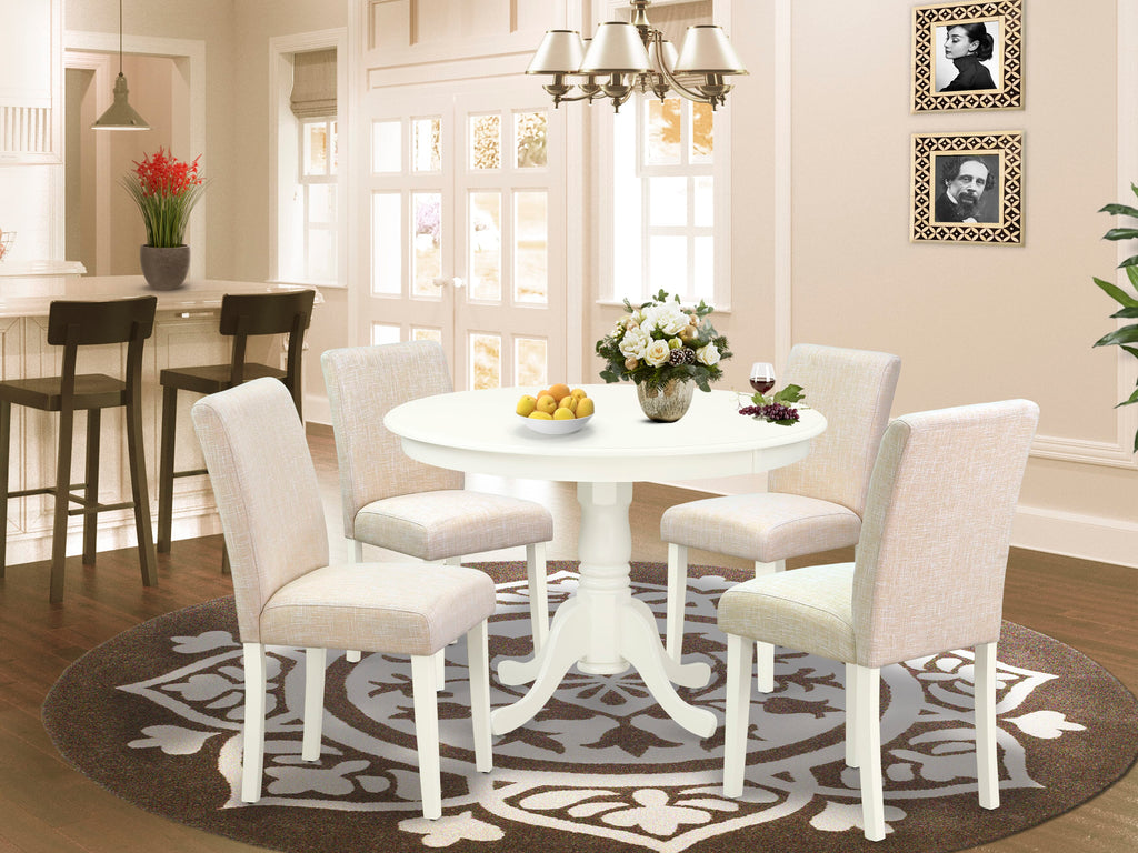 Compact Dining Set HLAB5-JZQ-3V 5-Piece Ensemble with Round Table & Light Beige Seats, 42-Inch