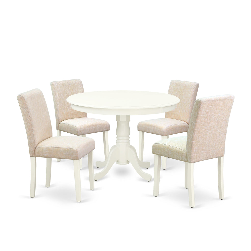Compact Dining Set HLAB5-JZQ-3V 5-Piece Ensemble with Round Table & Light Beige Seats, 42-Inch