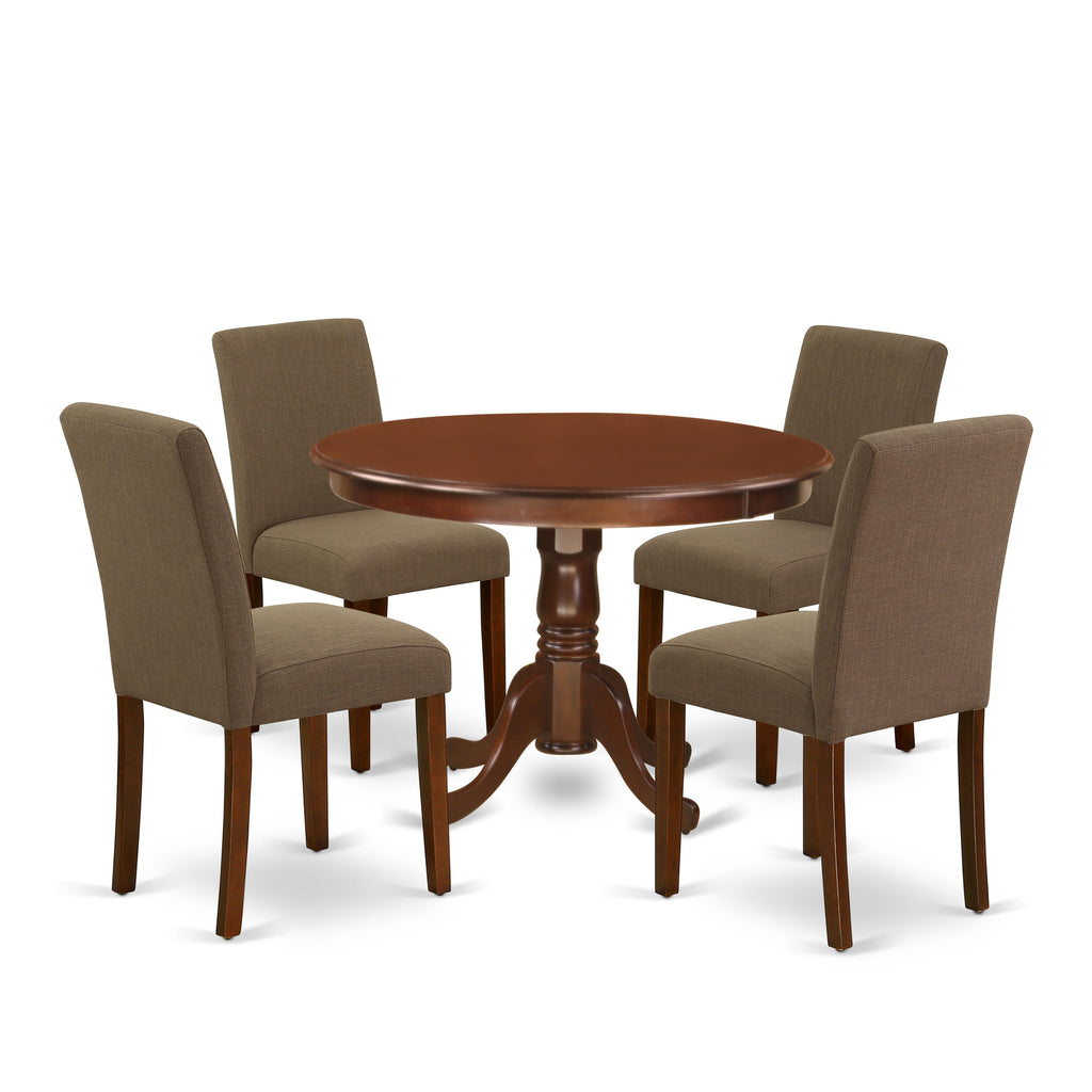 Mahogany HLAB5-31L-ZQ Dining Set Round Table with 4 Coffee Upholstered Chairs, 42