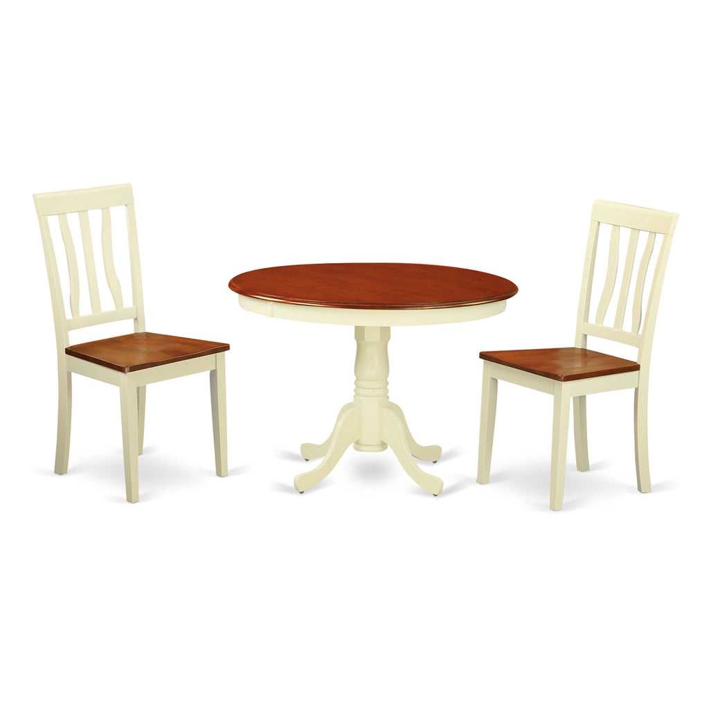 HLAN3-GZ5-J Buttermilk Cherry 3 Piece Dining Set with Round Table and Pedestal - 42x42 Inch