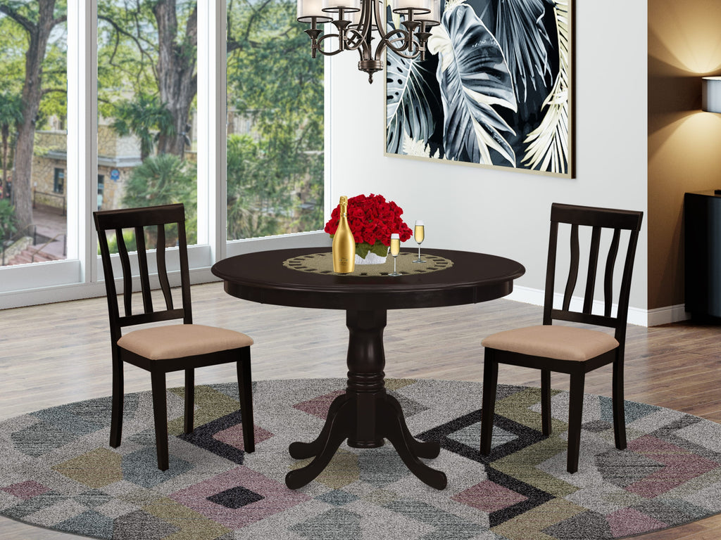 HLAN3-MYH-L  3-Piece Round Dining Set for Compact Spaces with Pedestal Table and 2 Fabric Chairs, 42 Cappuccino