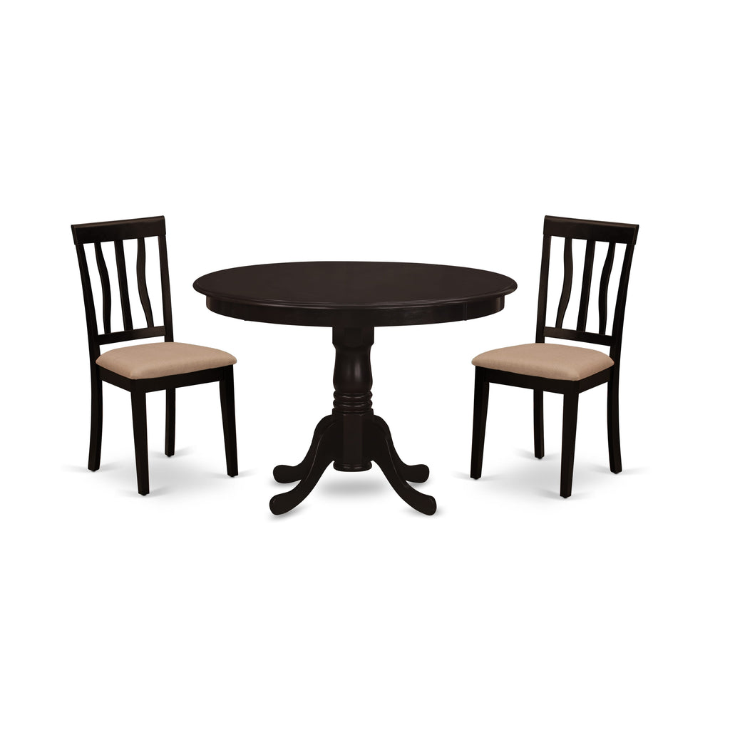 HLAN3-MYH-L  3-Piece Round Dining Set for Compact Spaces with Pedestal Table and 2 Fabric Chairs, 42 Cappuccino