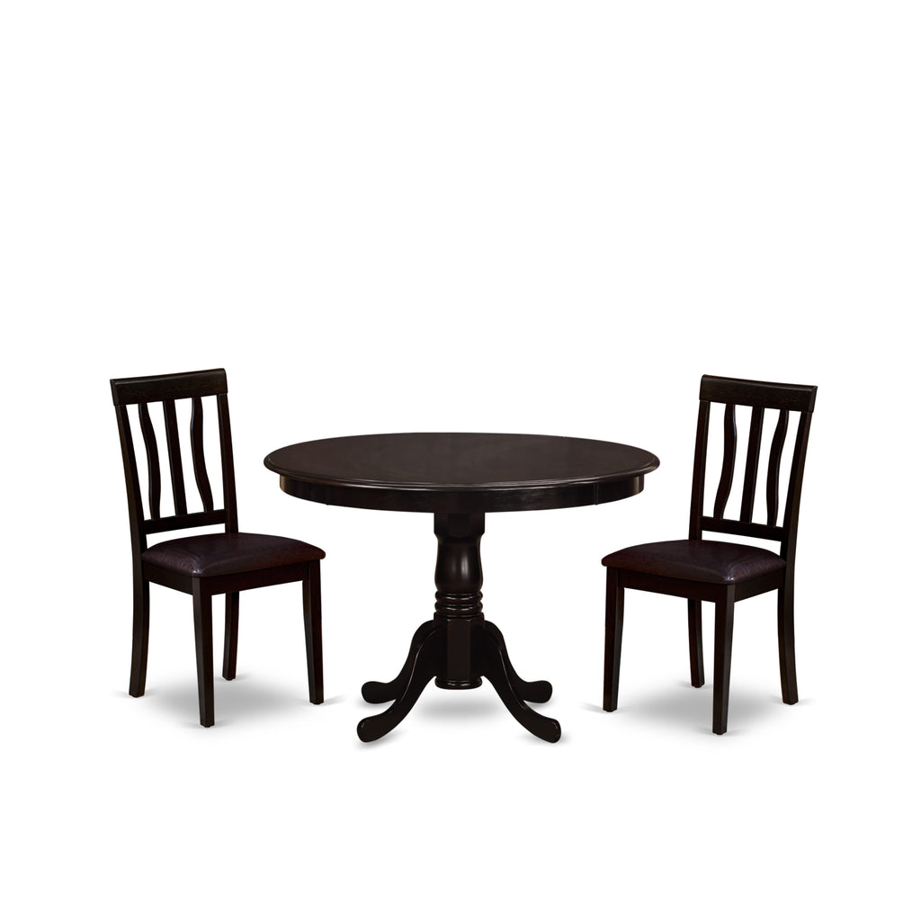 Charming HLAN3-GLU-8V Ensemble Round Table and Pair of Dining Chairs in Elegant Cappuccino Finish