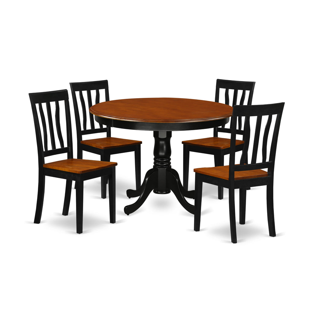 HLAN5-50O-T 5-Piece Round Table Set 42-Inch Pedestal Dining for 4 with Stylish Black & Cherry Finish Chairs