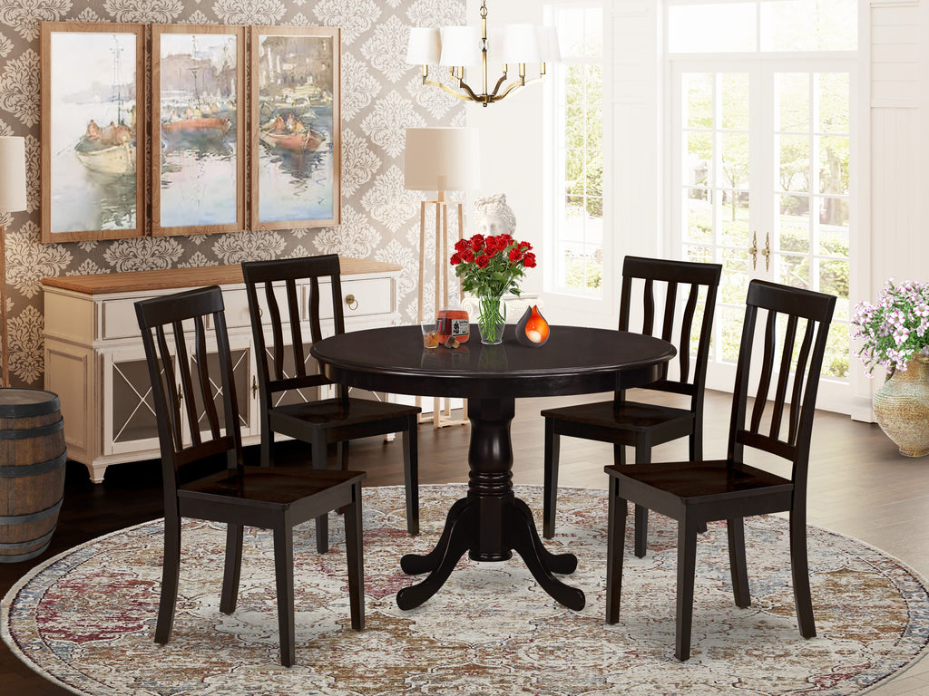 HLAN5-8FA-Z 5-Piece Dining Ensemble with Pedestal Round Table & 4 Chairs, Cappuccino Finish