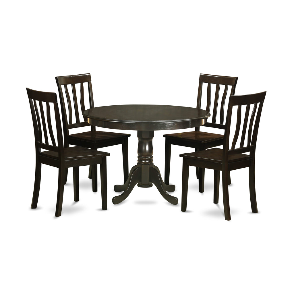 HLAN5-8FA-Z 5-Piece Dining Ensemble with Pedestal Round Table & 4 Chairs, Cappuccino Finish